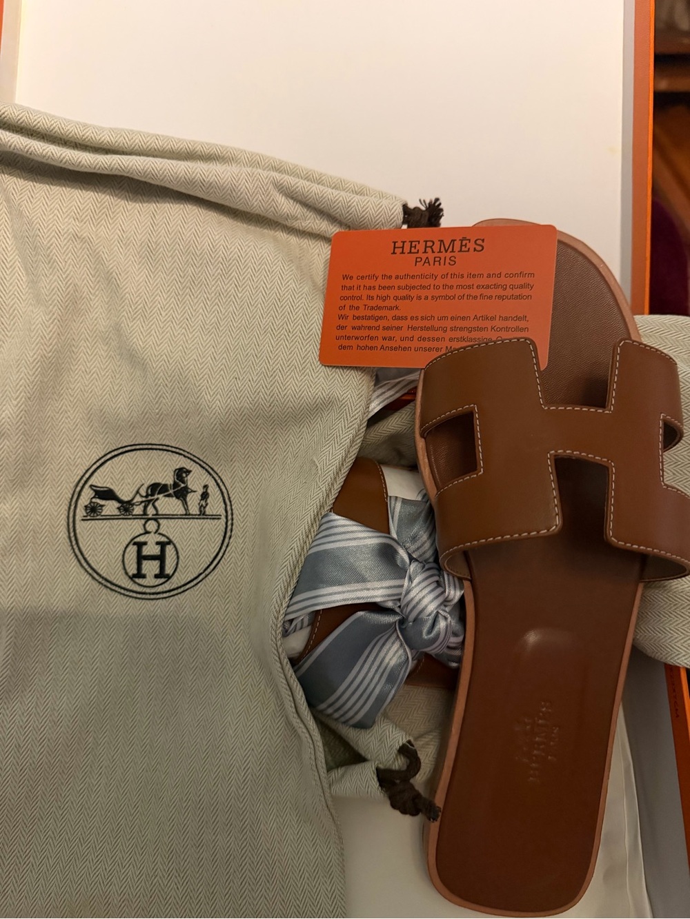 Hermès Tan Brown Oran H Slide Sandals